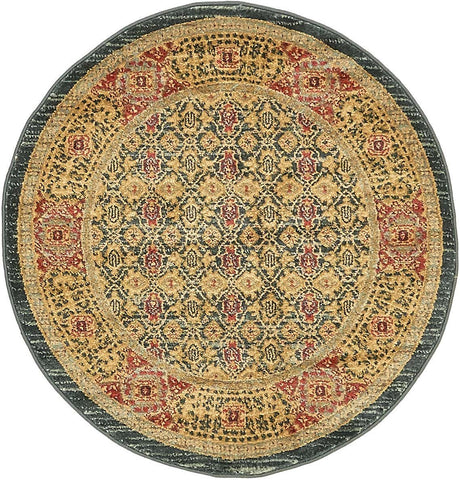 Navy Blue 3' 1 x 3' 1 Palace Round Area Rug