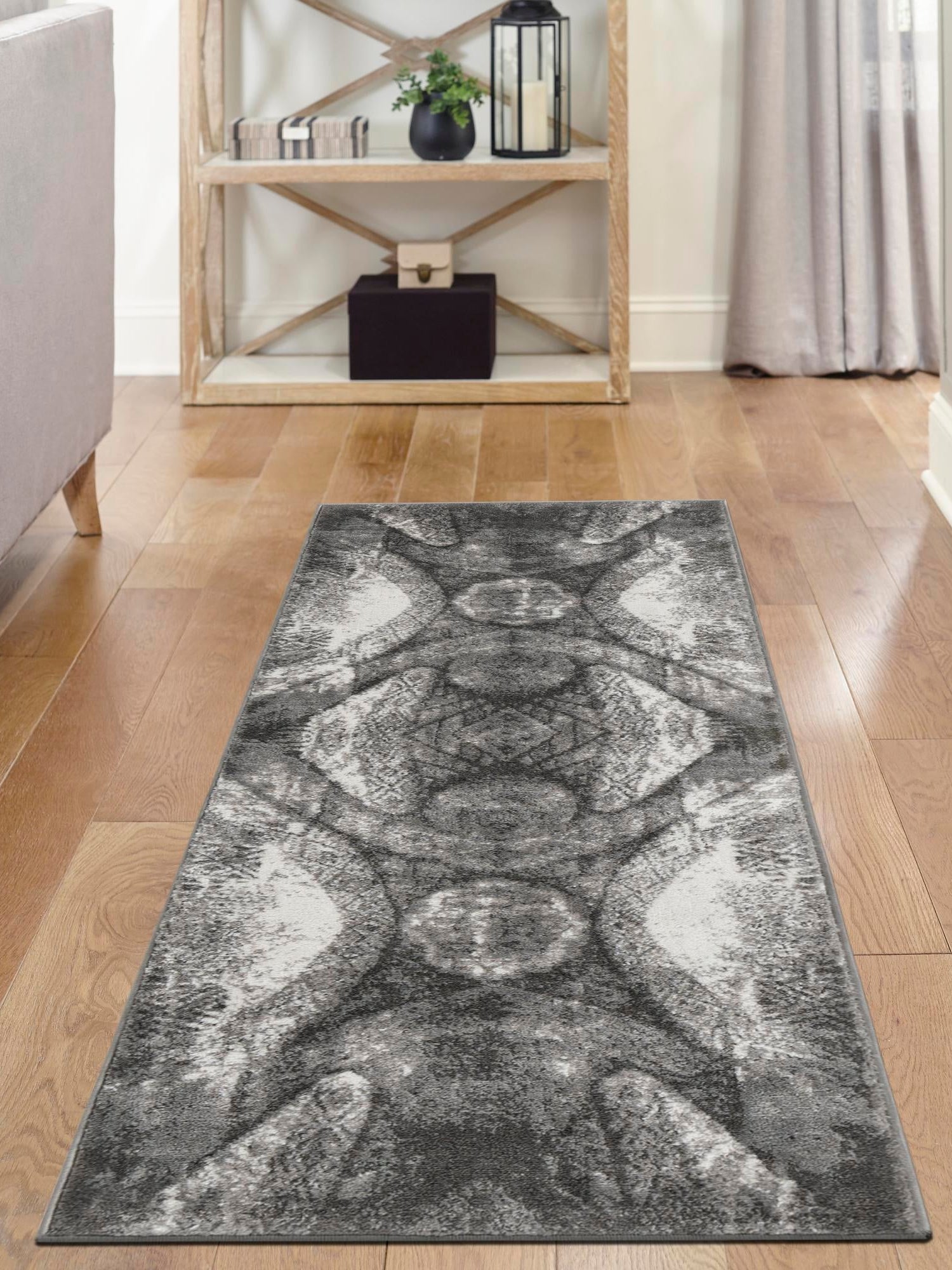 Dark Gray 3' 3 x 19' 8 Sofia Runner Area Rug Durable Easy Clean Stain Resistant Unique Carpet for Affordable Interior Home Design for Sale at Rug Engine