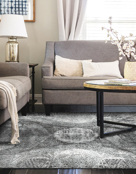 Dark Gray 7' 10 x 11' Sofia Rectangle Area Rug Durable Easy Clean Stain Resistant Unique Carpet for Affordable Interior Home Design for Sale at Rug Engine