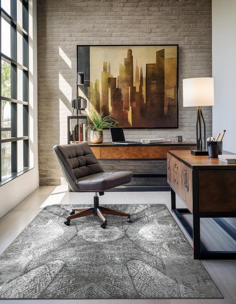 Dark Gray 3' 1 x 5' 3 Sofia Rectangle Area Rug Durable Easy Clean Stain Resistant Unique Carpet for Affordable Interior Home Design for Sale at Rug Engine