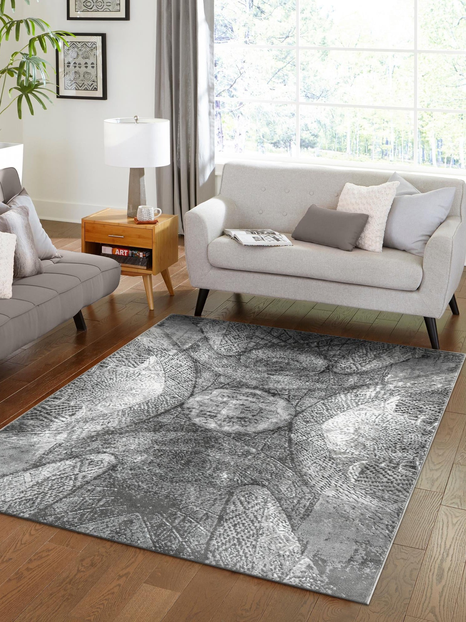 Dark Gray 4' 1 x 6' 1 Sofia Rectangle Area Rug Durable Easy Clean Stain Resistant Unique Carpet for Affordable Interior Home Design for Sale at Rug Engine