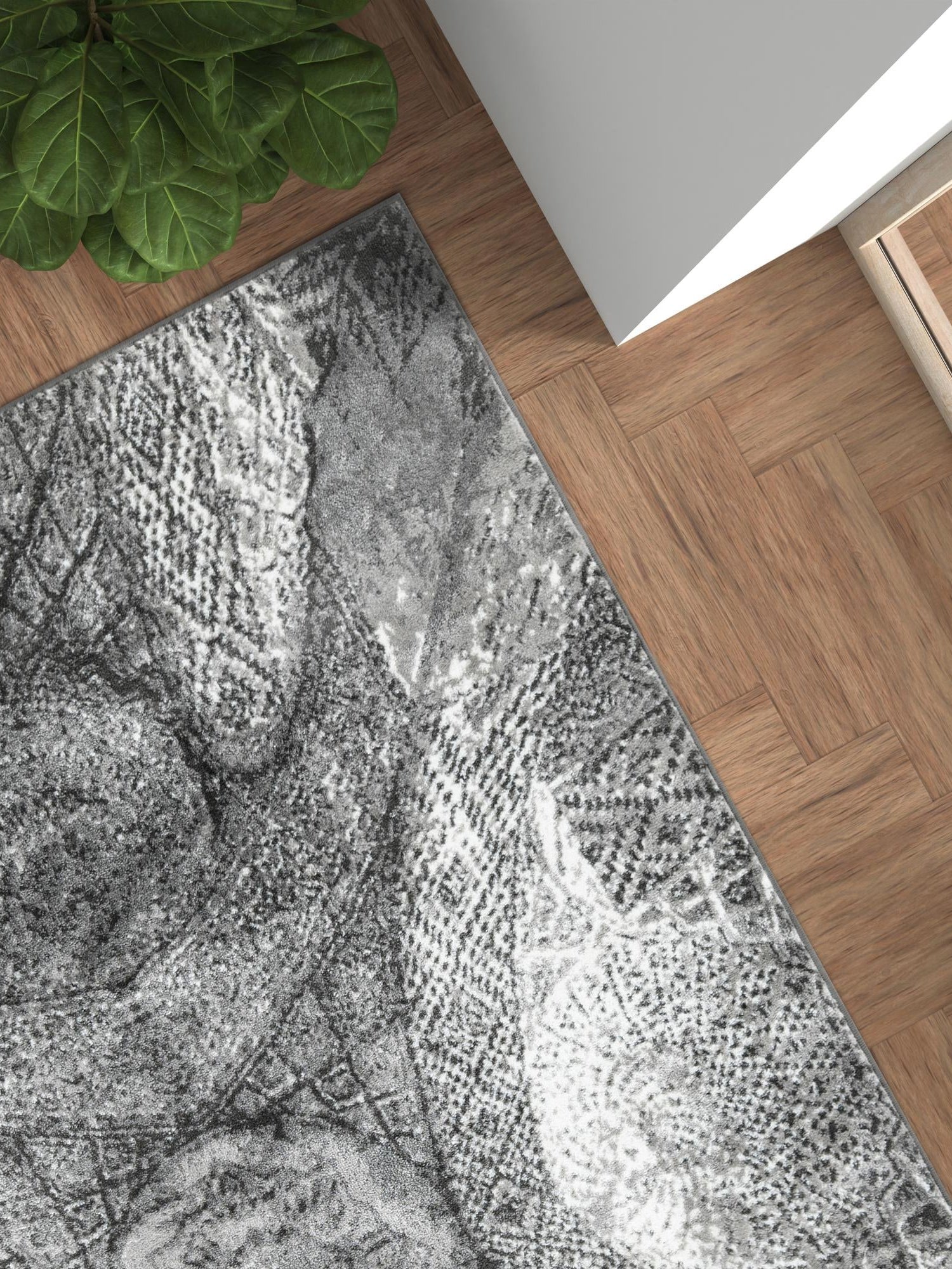 Dark Gray 4' 1 x 6' 1 Sofia Rectangle Area Rug Durable Easy Clean Stain Resistant Unique Carpet for Affordable Interior Home Design for Sale at Rug Engine