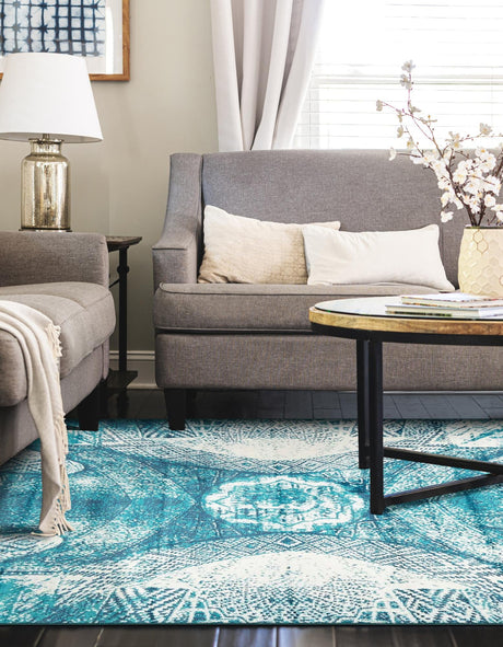Turquoise 8' x 10' Sofia Rectangle Area Rug Durable Easy Clean Stain Resistant Unique Carpet for Affordable Interior Home Design for Sale at Rug Engine