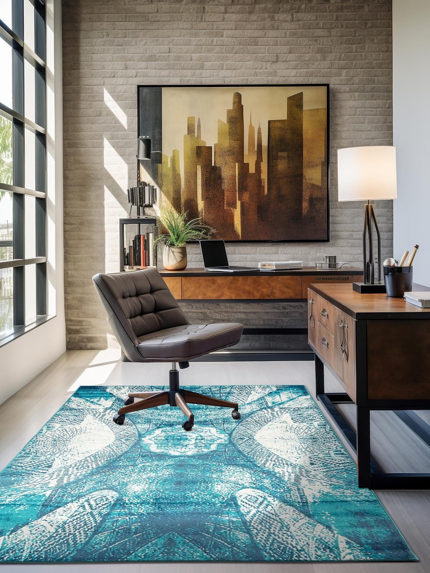 Turquoise 8' x 10' Sofia Rectangle Area Rug Durable Easy Clean Stain Resistant Unique Carpet for Affordable Interior Home Design for Sale at Rug Engine
