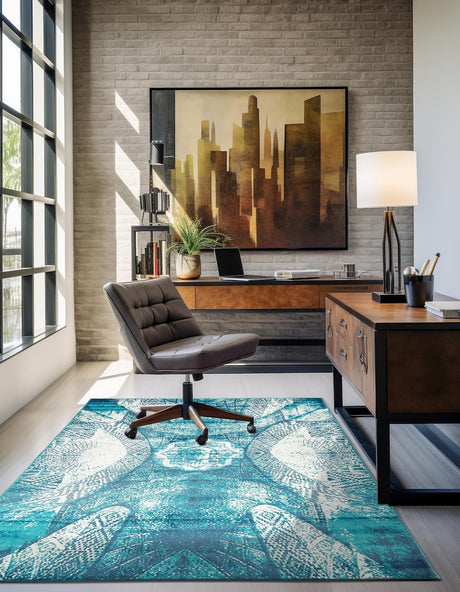 Turquoise 8' x 10' Sofia Rectangle Area Rug Durable Easy Clean Stain Resistant Unique Carpet for Affordable Interior Home Design for Sale at Rug Engine