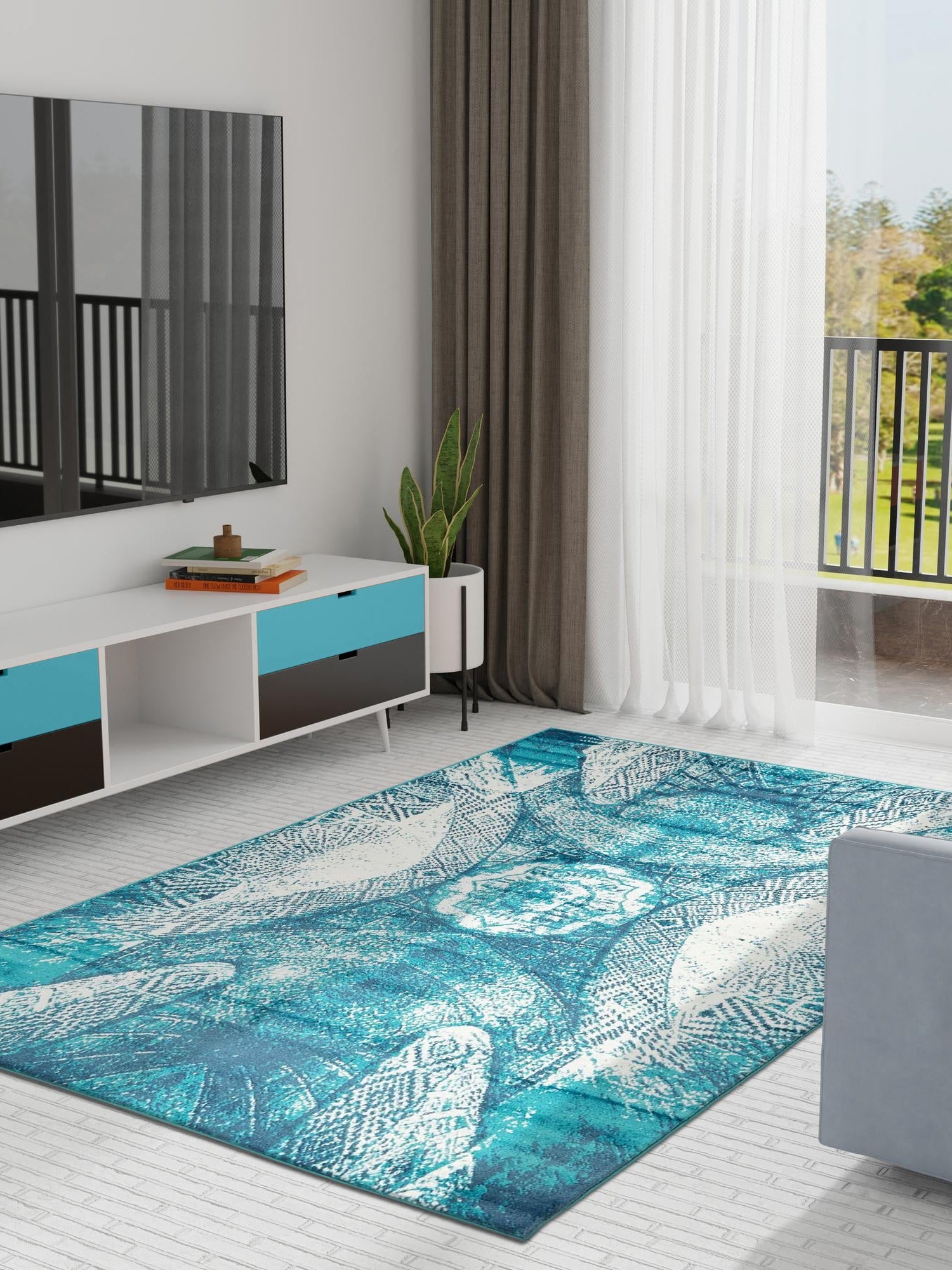 Turquoise 8' x 10' Sofia Rectangle Area Rug Durable Easy Clean Stain Resistant Unique Carpet for Affordable Interior Home Design for Sale at Rug Engine