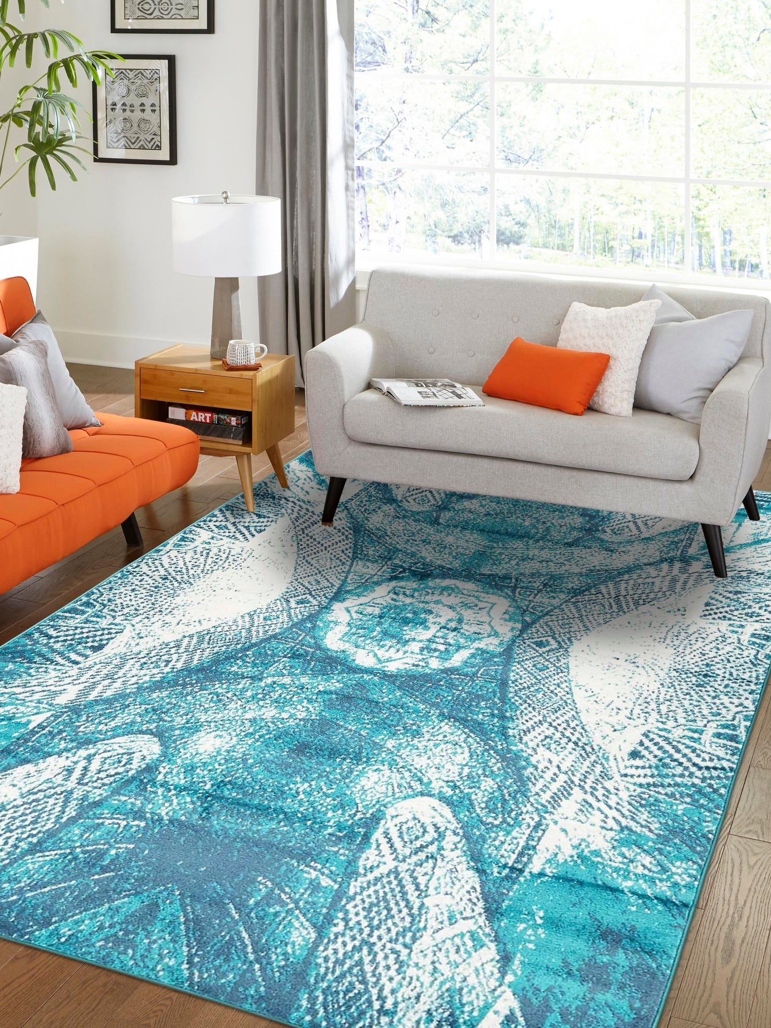 Turquoise 8' x 10' Sofia Rectangle Area Rug Durable Easy Clean Stain Resistant Unique Carpet for Affordable Interior Home Design for Sale at Rug Engine