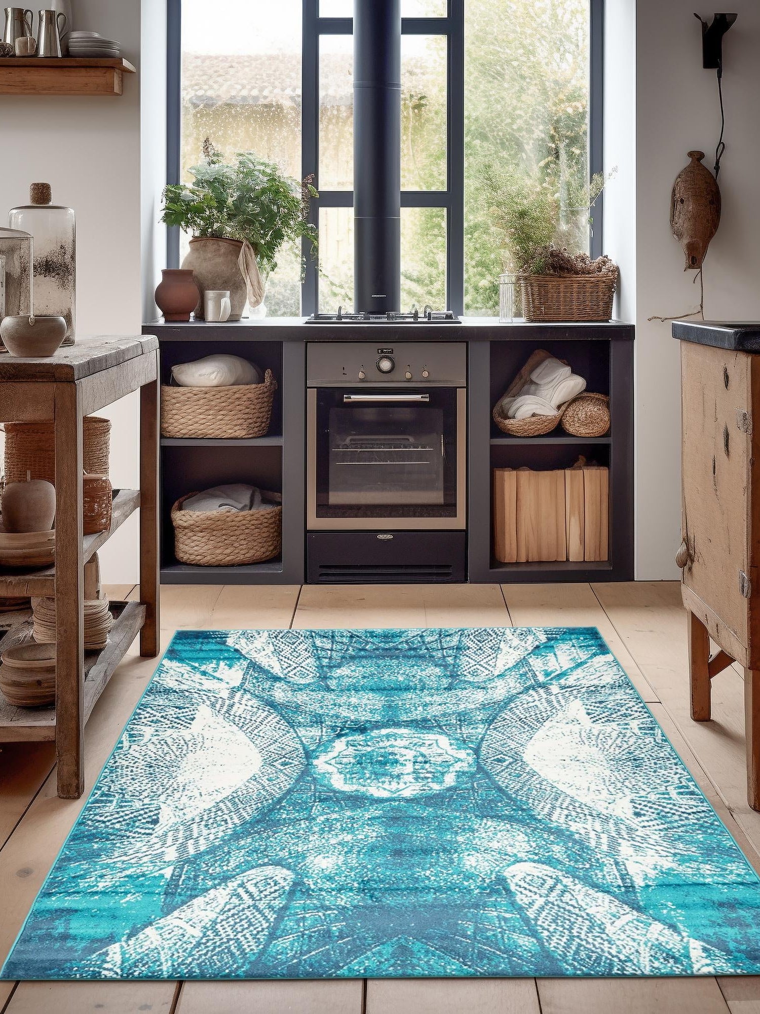 Turquoise 8' x 10' Sofia Rectangle Area Rug Durable Easy Clean Stain Resistant Unique Carpet for Affordable Interior Home Design for Sale at Rug Engine