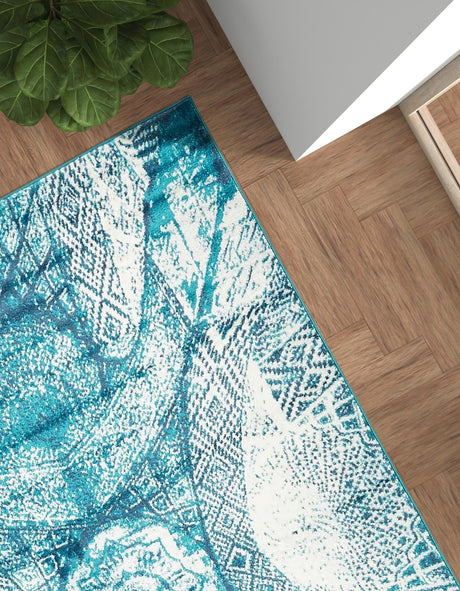Turquoise 8' x 10' Sofia Rectangle Area Rug Durable Easy Clean Stain Resistant Unique Carpet for Affordable Interior Home Design for Sale at Rug Engine