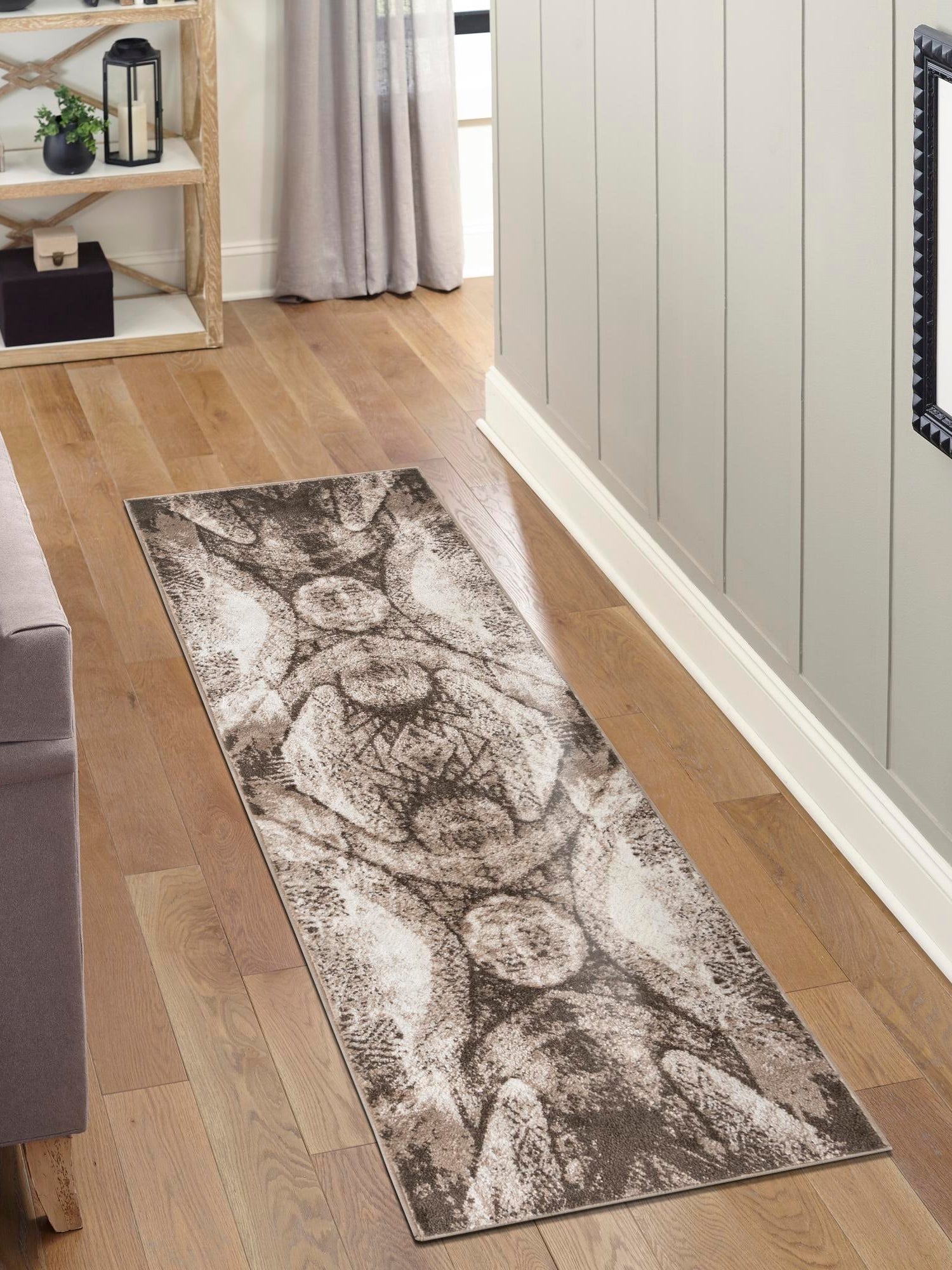 Brown 3' 3 x 16' 5 Sofia Runner Area Rug Durable Easy Clean Stain Resistant Unique Carpet for Affordable Interior Home Design for Sale at Rug Engine