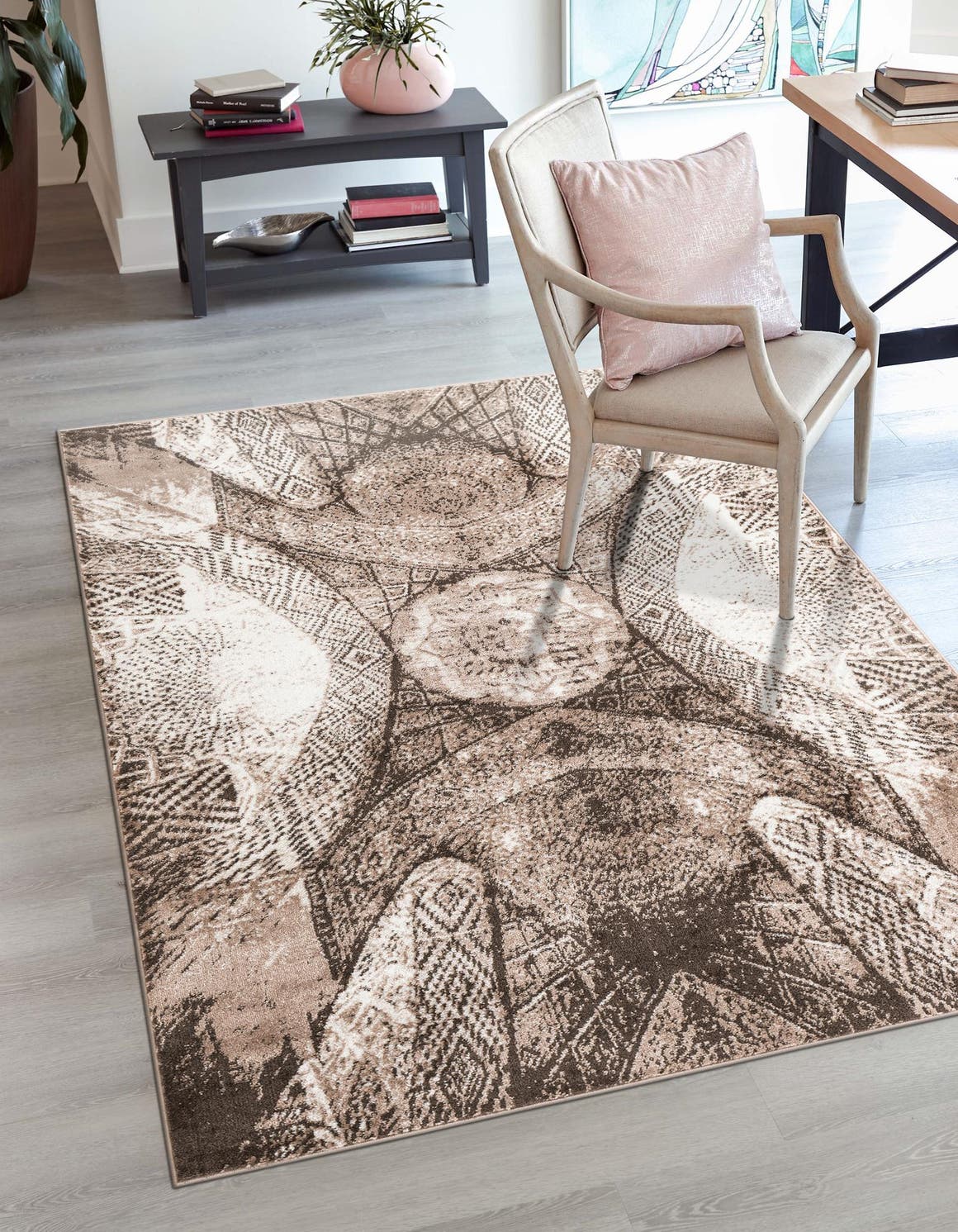 Brown 3' 1 x 5' 3 Sofia Rectangle Area Rug Durable Easy Clean Stain Resistant Unique Carpet for Affordable Interior Home Design for Sale at Rug Engine