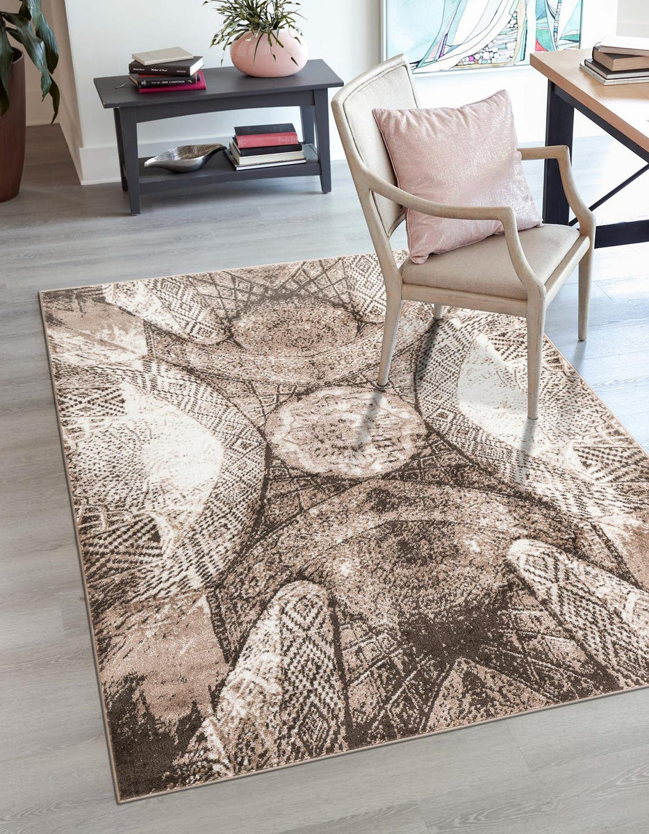 Brown 5' 3 x 8' Sofia Rectangle Area Rug Durable Easy Clean Stain Resi ...