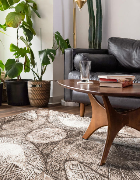 Brown 4' 1 x 6' 1 Sofia Rectangle Area Rug Durable Easy Clean Stain Resistant Unique Carpet for Affordable Interior Home Design for Sale at Rug Engine