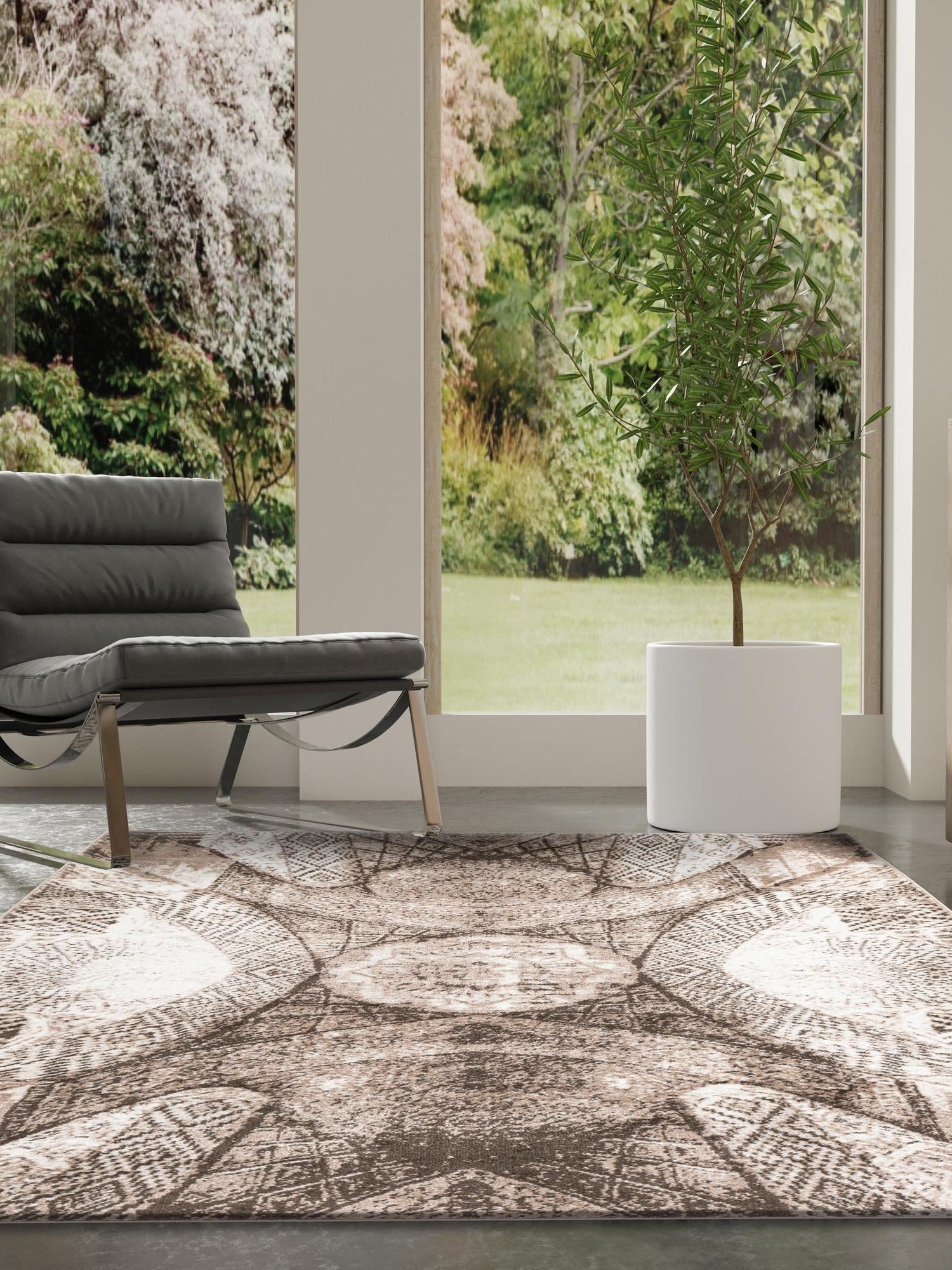 Brown 4' 1 x 6' 1 Sofia Rectangle Area Rug Durable Easy Clean Stain Resistant Unique Carpet for Affordable Interior Home Design for Sale at Rug Engine