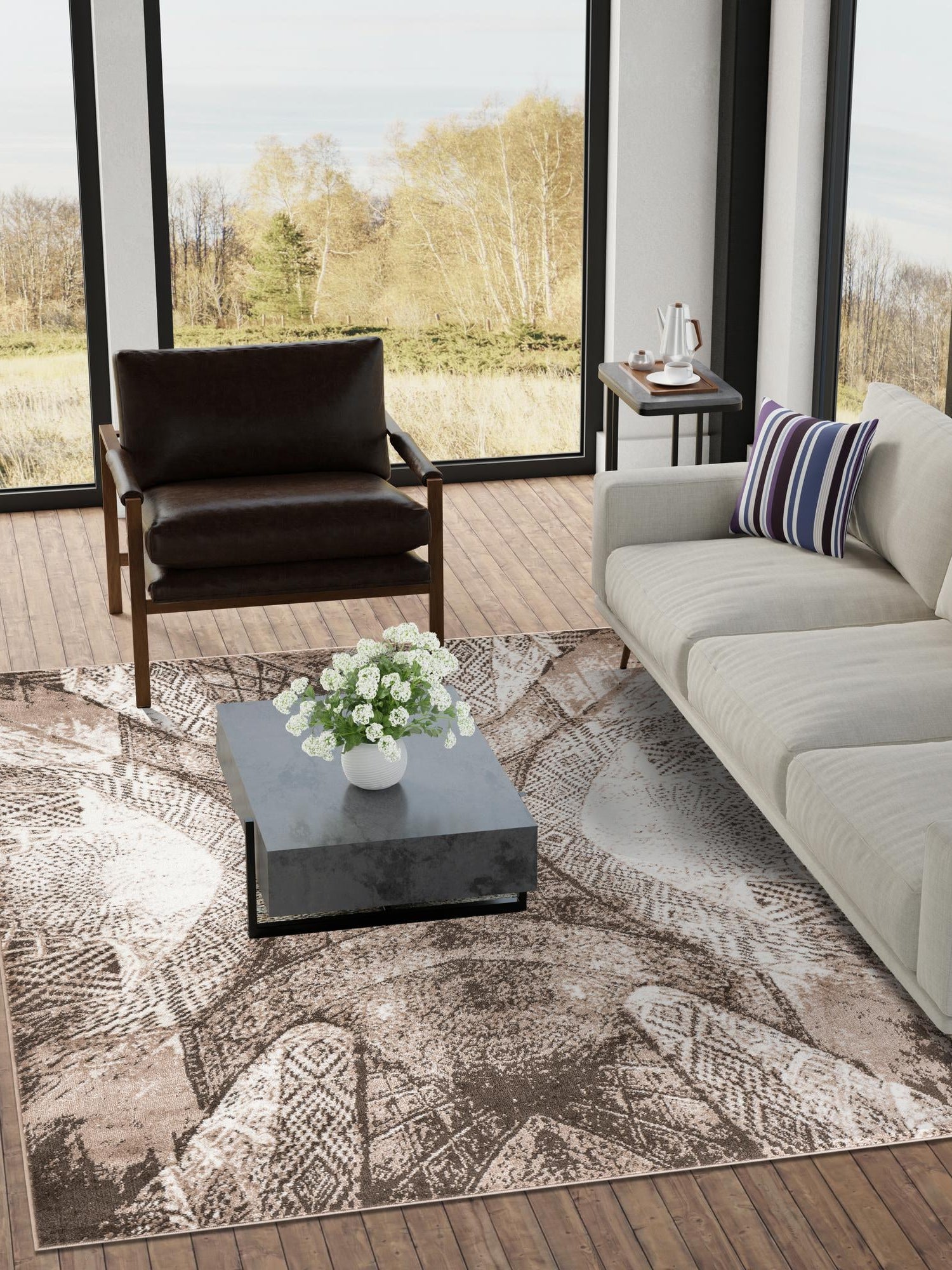 Brown 7' 10 x 11' Sofia Rectangle Area Rug Durable Easy Clean Stain Resistant Unique Carpet for Affordable Interior Home Design for Sale at Rug Engine