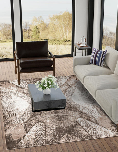 Brown 6' 1 x 9' Sofia Rectangle Area Rug Durable Easy Clean Stain Resistant Unique Carpet for Affordable Interior Home Design for Sale at Rug Engine