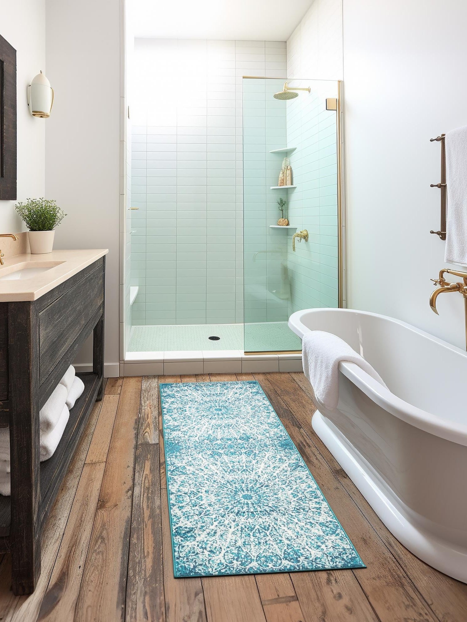 Turquoise 3' 3 x 16' 5 Sofia Runner Area Rug Durable Easy Clean Stain Resistant Unique Carpet for Affordable Interior Home Design for Sale at Rug Engine