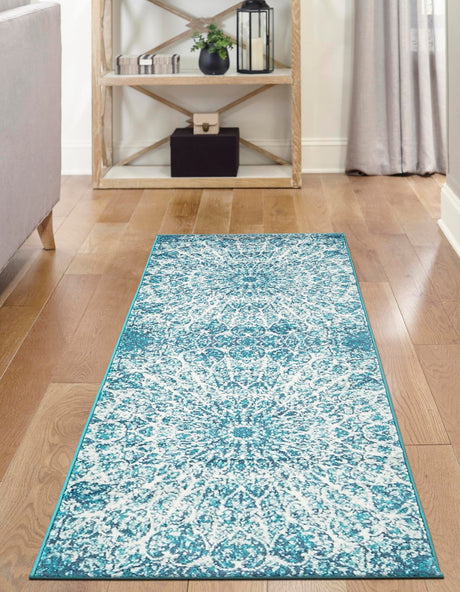 Turquoise 3' 3 x 19' 8 Sofia Runner Area Rug Durable Easy Clean Stain Resistant Unique Carpet for Affordable Interior Home Design for Sale at Rug Engine