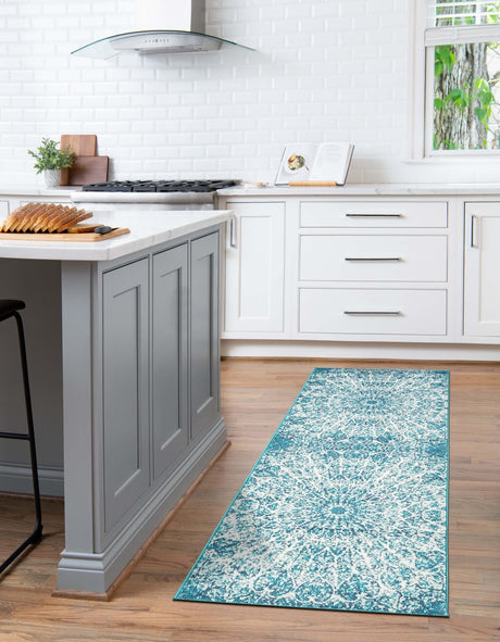 Turquoise 3' 3 x 16' 5 Sofia Runner Area Rug Durable Easy Clean Stain Resistant Unique Carpet for Affordable Interior Home Design for Sale at Rug Engine