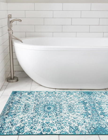 Turquoise 3' 3 x 16' 5 Sofia Runner Area Rug Durable Easy Clean Stain Resistant Unique Carpet for Affordable Interior Home Design for Sale at Rug Engine