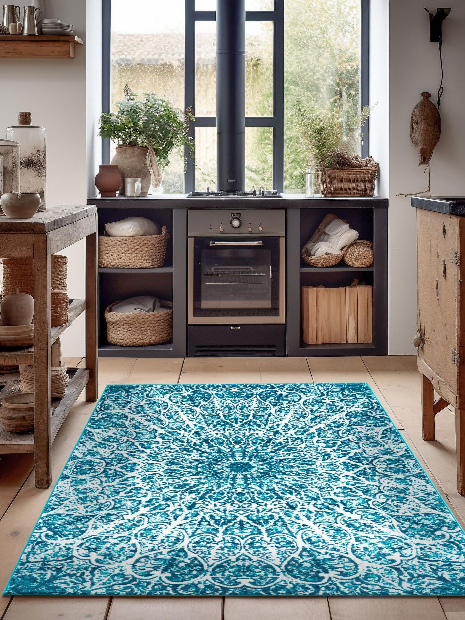Turquoise 7' 10 x 11' Sofia Rectangle Area Rug Durable Easy Clean Stain Resistant Unique Carpet for Affordable Interior Home Design for Sale at Rug Engine