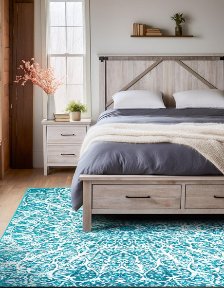 Turquoise 2' x 3' 1 Sofia Rectangle Area Rug Durable Easy Clean Stain Resistant Unique Carpet for Affordable Interior Home Design for Sale at Rug Engine