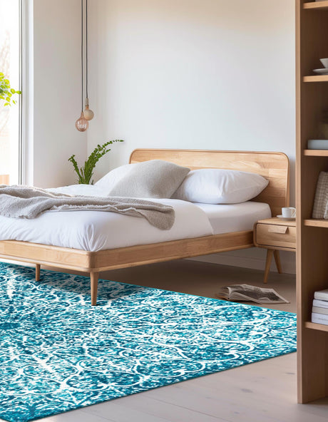 Turquoise 5' 3 x 8' Sofia Rectangle Area Rug Durable Easy Clean Stain Resistant Unique Carpet for Affordable Interior Home Design for Sale at Rug Engine