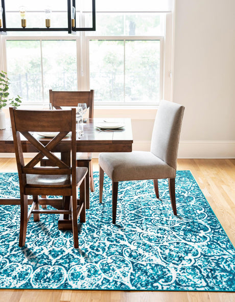 Turquoise 7' 10 x 11' Sofia Rectangle Area Rug Durable Easy Clean Stain Resistant Unique Carpet for Affordable Interior Home Design for Sale at Rug Engine