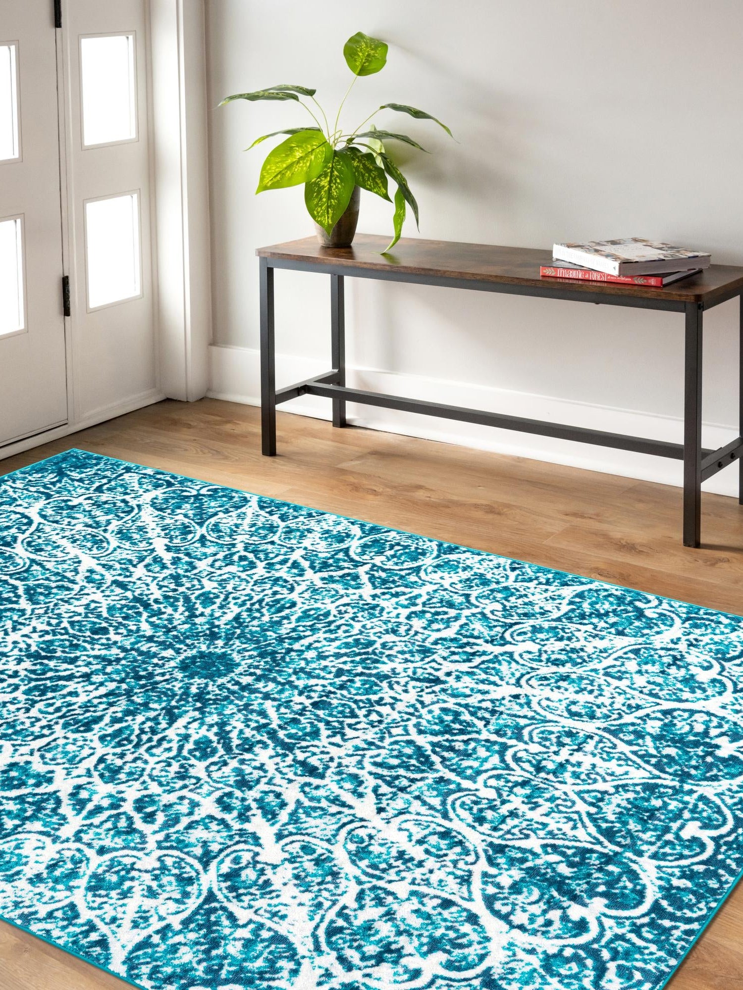 Turquoise 9' x 12' Sofia Rectangle Area Rug Durable Easy Clean Stain Resistant Unique Carpet for Affordable Interior Home Design for Sale at Rug Engine