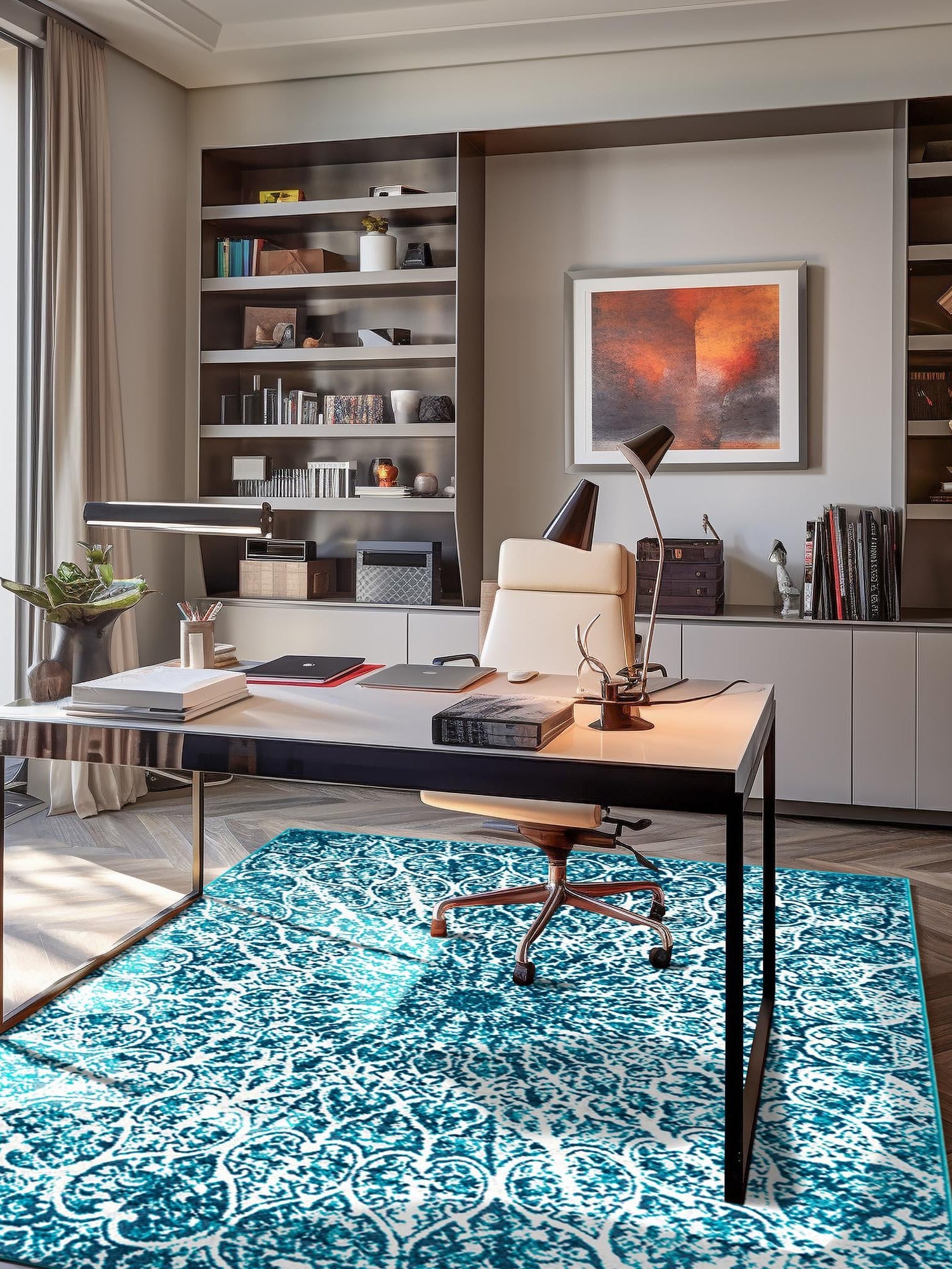 Turquoise 9' x 12' Sofia Rectangle Area Rug Durable Easy Clean Stain Resistant Unique Carpet for Affordable Interior Home Design for Sale at Rug Engine