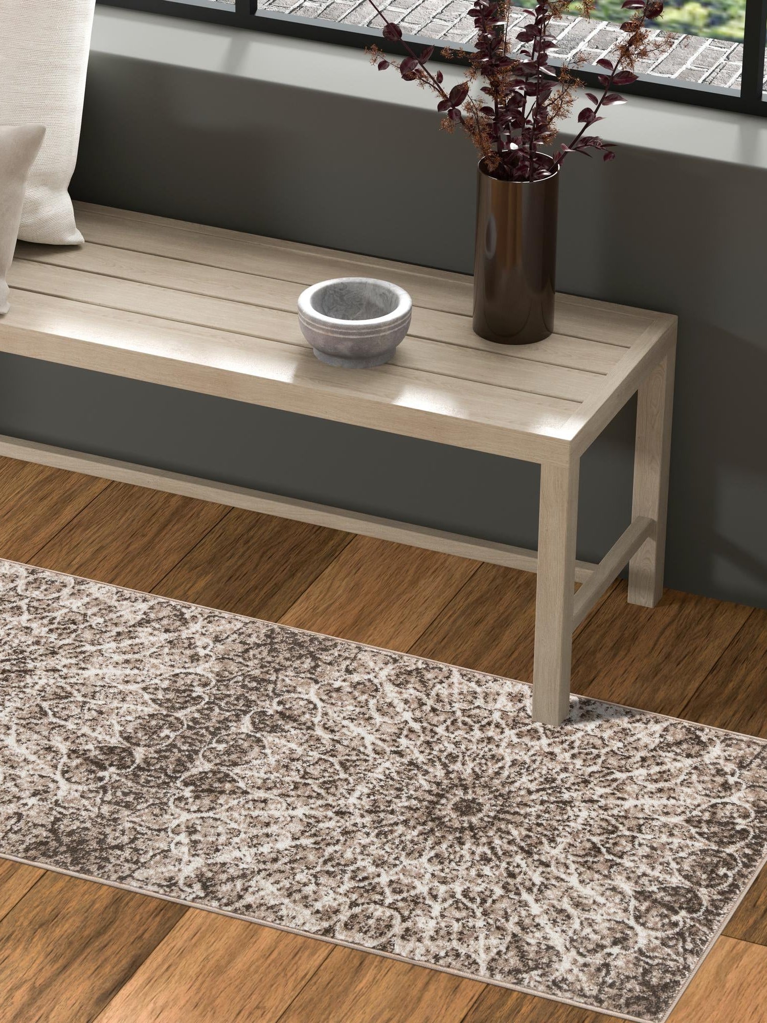 Brown 3' 3 x 19' 8 Sofia Runner Area Rug Durable Easy Clean Stain Resistant Unique Carpet for Affordable Interior Home Design for Sale at Rug Engine