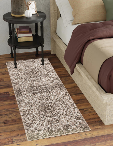 Brown 3' 3 x 19' 8 Sofia Runner Area Rug Durable Easy Clean Stain Resistant Unique Carpet for Affordable Interior Home Design for Sale at Rug Engine
