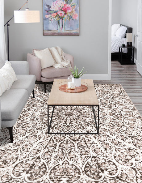 Brown 4' 1 x 6' 1 Sofia Rectangle Area Rug Durable Easy Clean Stain Resistant Unique Carpet for Affordable Interior Home Design for Sale at Rug Engine