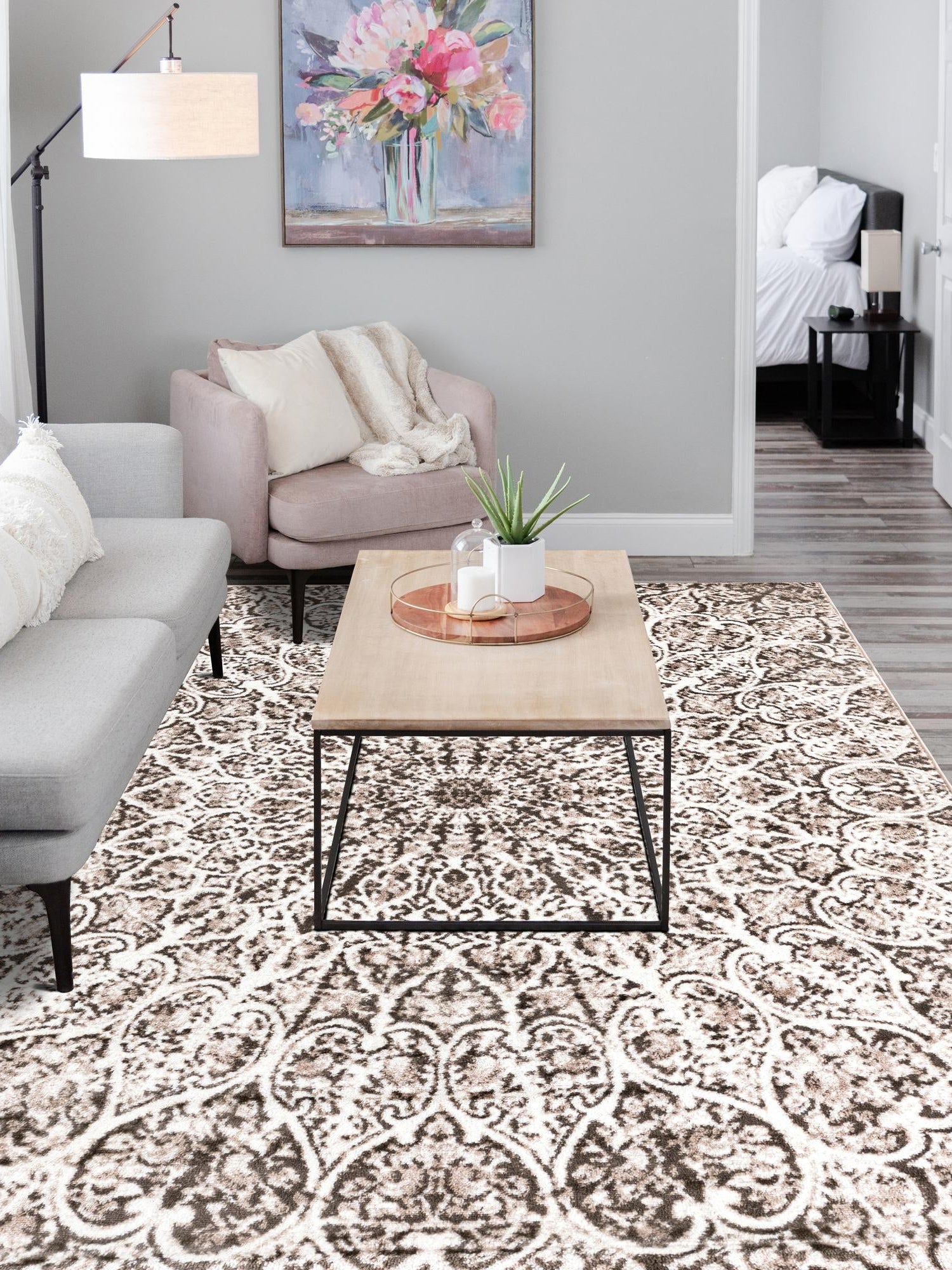 Brown 3' 1 x 5' 3 Sofia Rectangle Area Rug Durable Easy Clean Stain Resistant Unique Carpet for Affordable Interior Home Design for Sale at Rug Engine