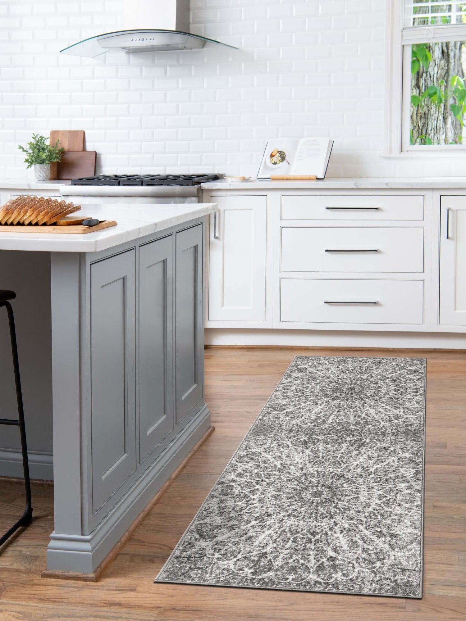 Dark Gray 3' 1 x 19' 8 Sofia Runner Area Rug Durable Easy Clean Stain Resistant Unique Carpet for Affordable Interior Home Design for Sale at Rug Engine