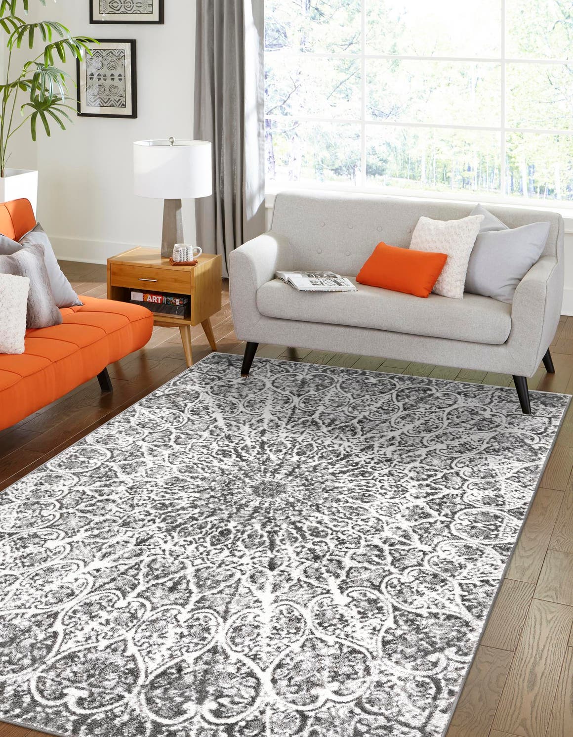 Dark Gray 5' 3 x 8' Sofia Rectangle Area Rug Durable Easy Clean Stain Resistant Unique Carpet for Affordable Interior Home Design for Sale at Rug Engine