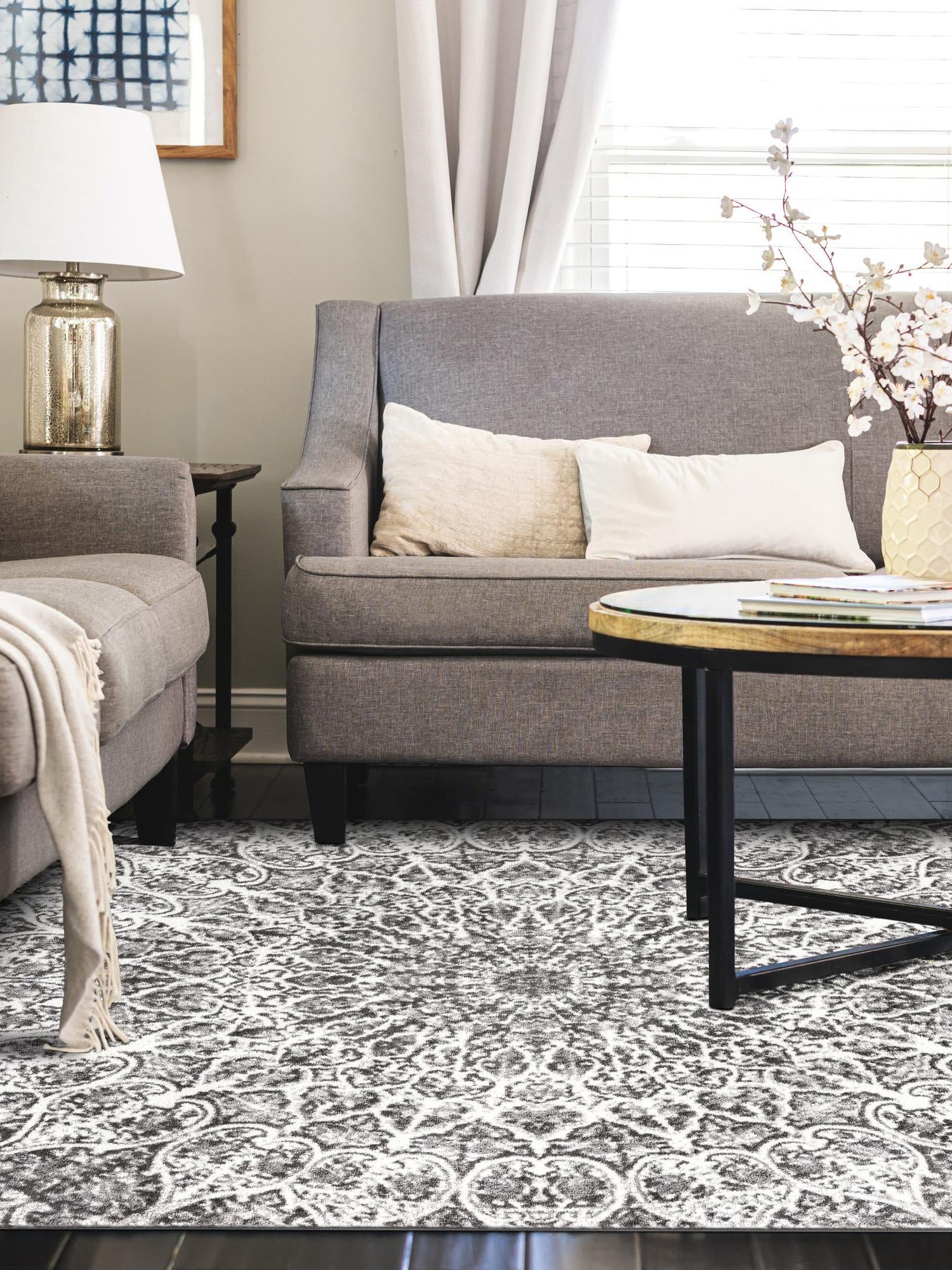 Dark Gray 2' x 3' 1 Sofia Rectangle Area Rug Durable Easy Clean Stain Resistant Unique Carpet for Affordable Interior Home Design for Sale at Rug Engine