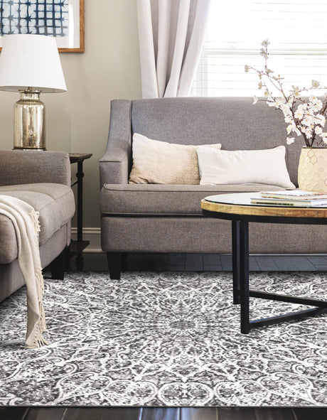 Dark Gray 6' 1 x 9' Sofia Rectangle Area Rug Durable Easy Clean Stain Resistant Unique Carpet for Affordable Interior Home Design for Sale at Rug Engine