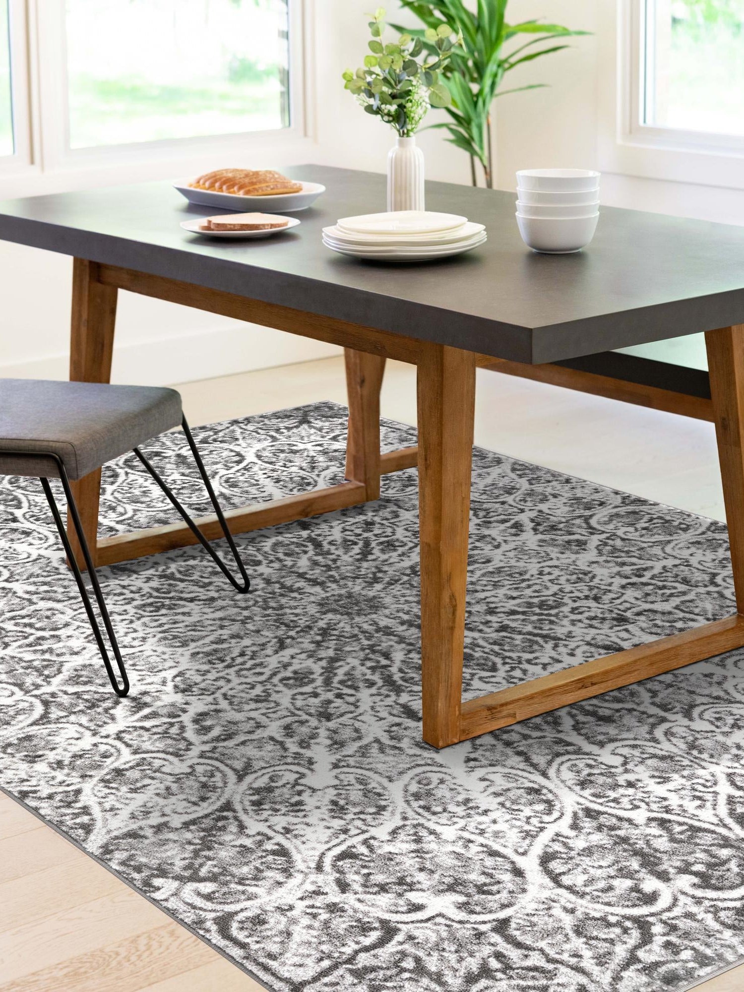 Dark Gray 7' 10 x 11' Sofia Rectangle Area Rug Durable Easy Clean Stain Resistant Unique Carpet for Affordable Interior Home Design for Sale at Rug Engine