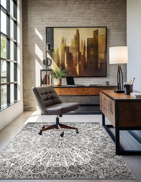 Dark Gray 3' 1 x 5' 3 Sofia Rectangle Area Rug Durable Easy Clean Stain Resistant Unique Carpet for Affordable Interior Home Design for Sale at Rug Engine