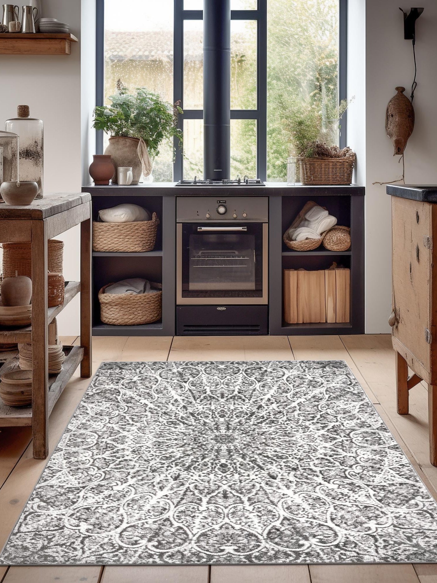Dark Gray 5' 3 x 8' Sofia Rectangle Area Rug Durable Easy Clean Stain Resistant Unique Carpet for Affordable Interior Home Design for Sale at Rug Engine