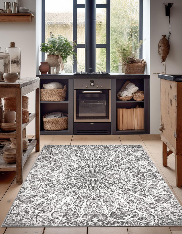 Dark Gray 7' 1 x 10' Sofia Rectangle Area Rug Durable Easy Clean Stain Resistant Unique Carpet for Affordable Interior Home Design for Sale at Rug Engine
