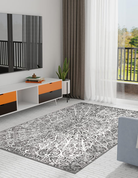Dark Gray 9' x 12' Sofia Rectangle Area Rug Durable Easy Clean Stain Resistant Unique Carpet for Affordable Interior Home Design for Sale at Rug Engine