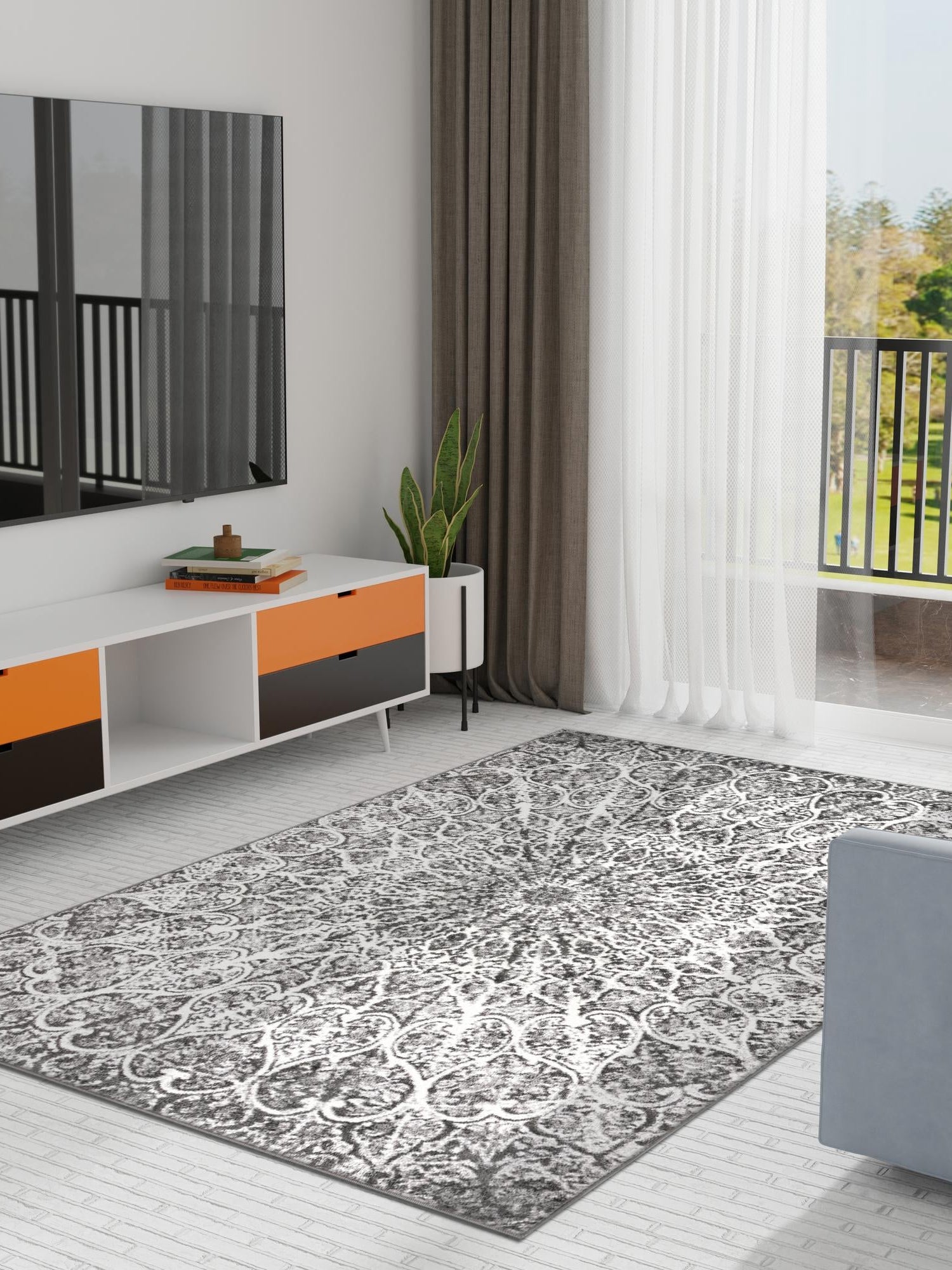 Dark Gray 2' x 3' 1 Sofia Rectangle Area Rug Durable Easy Clean Stain Resistant Unique Carpet for Affordable Interior Home Design for Sale at Rug Engine