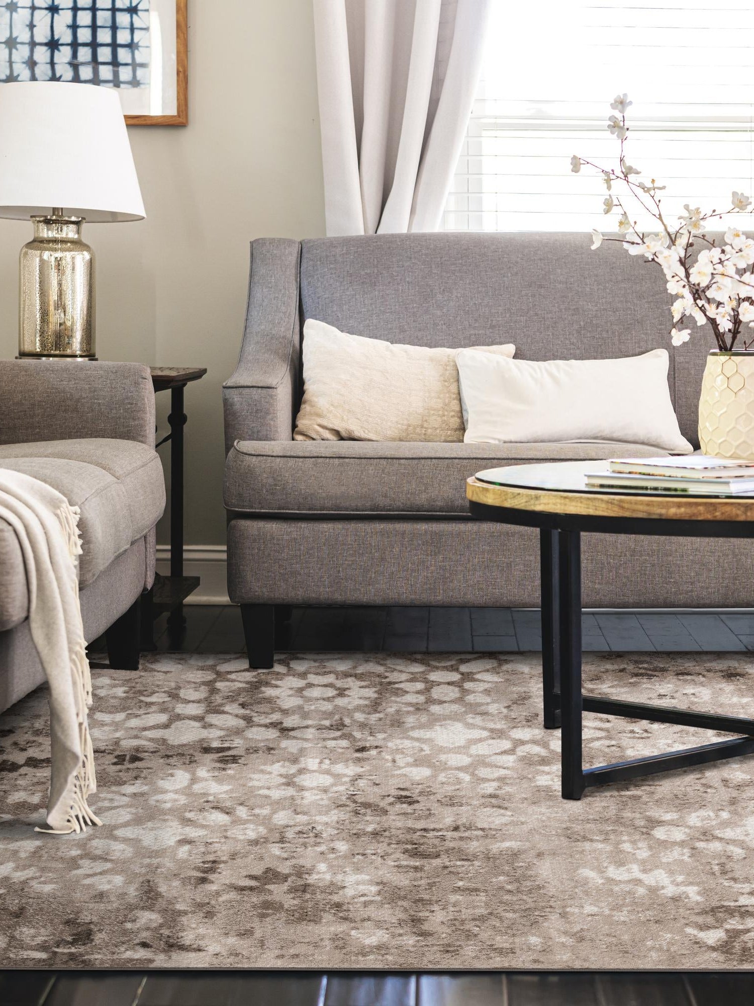 Brown 5' 3 x 8' Sofia Rectangle Area Rug Durable Easy Clean Stain Resistant Unique Carpet for Affordable Interior Home Design for Sale at Rug Engine