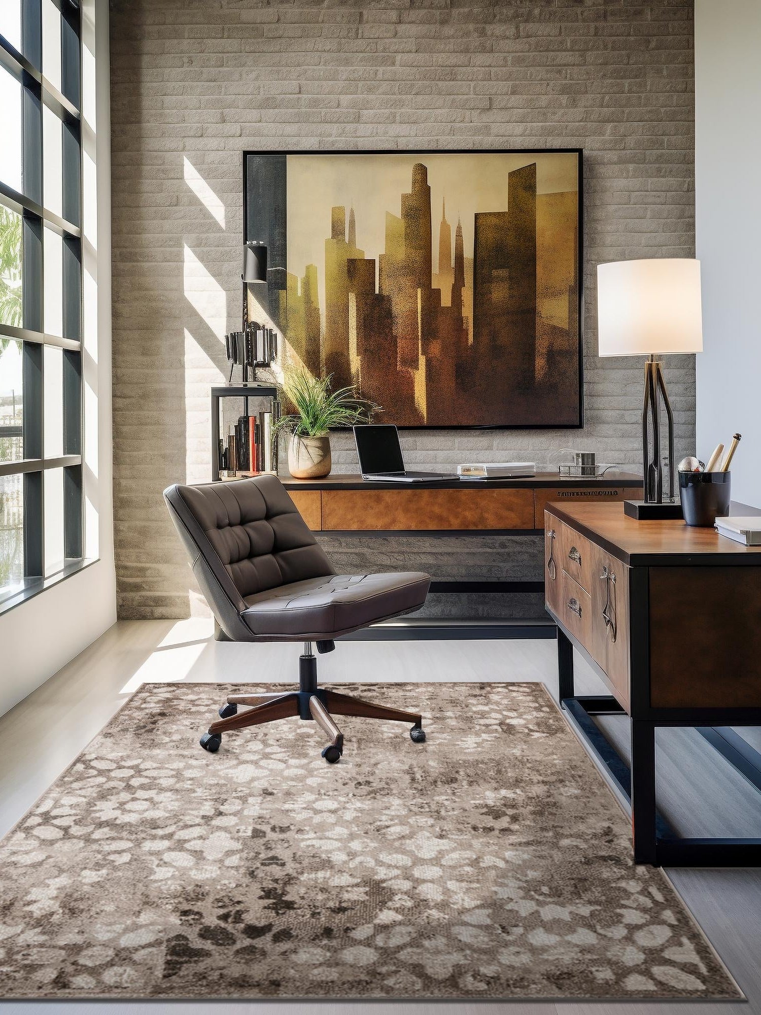Brown 4' 1 x 6' 1 Sofia Rectangle Area Rug Durable Easy Clean Stain Resistant Unique Carpet for Affordable Interior Home Design for Sale at Rug Engine