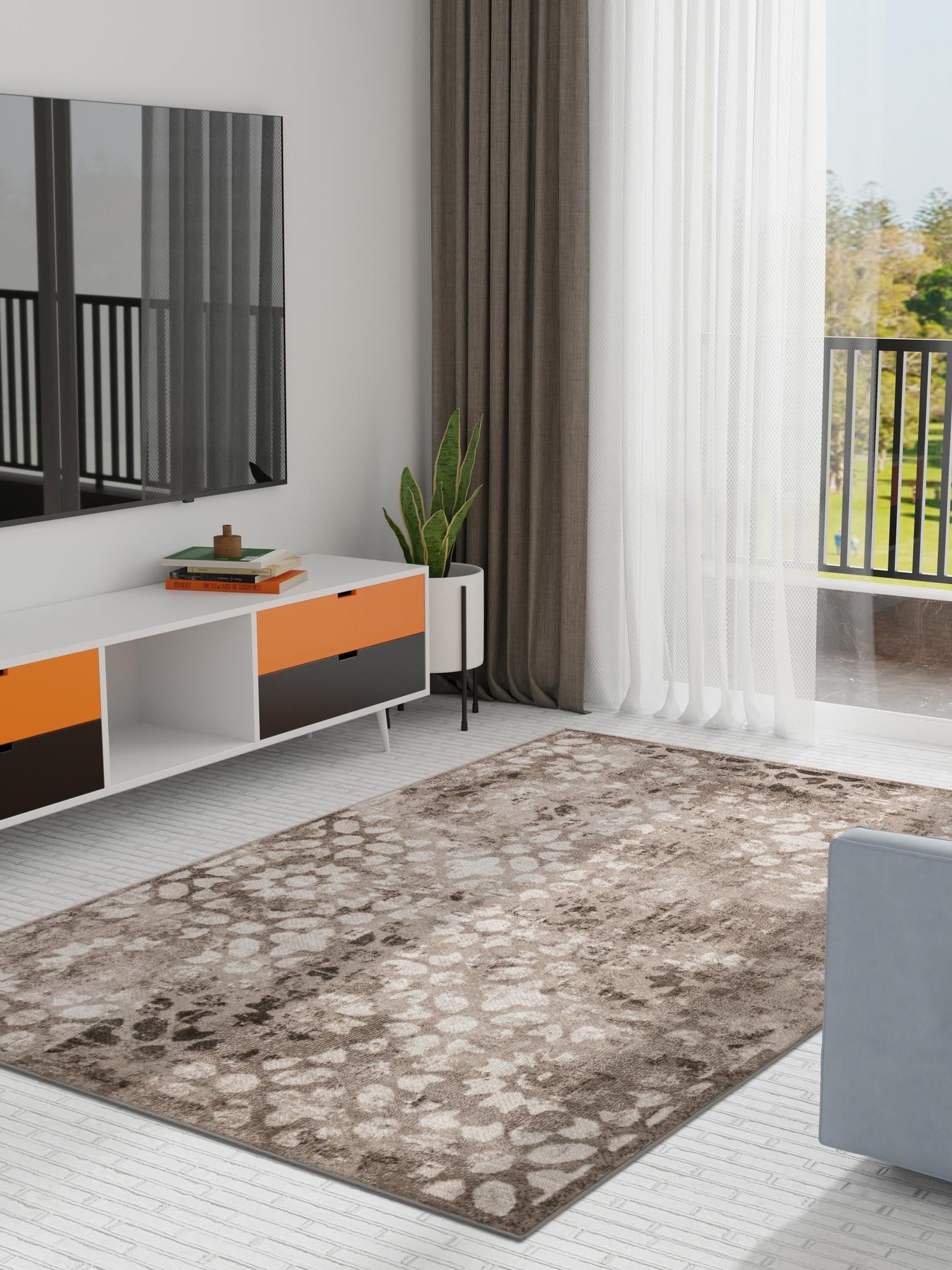 Brown 4' 1 x 6' 1 Sofia Rectangle Area Rug Durable Easy Clean Stain Resistant Unique Carpet for Affordable Interior Home Design for Sale at Rug Engine