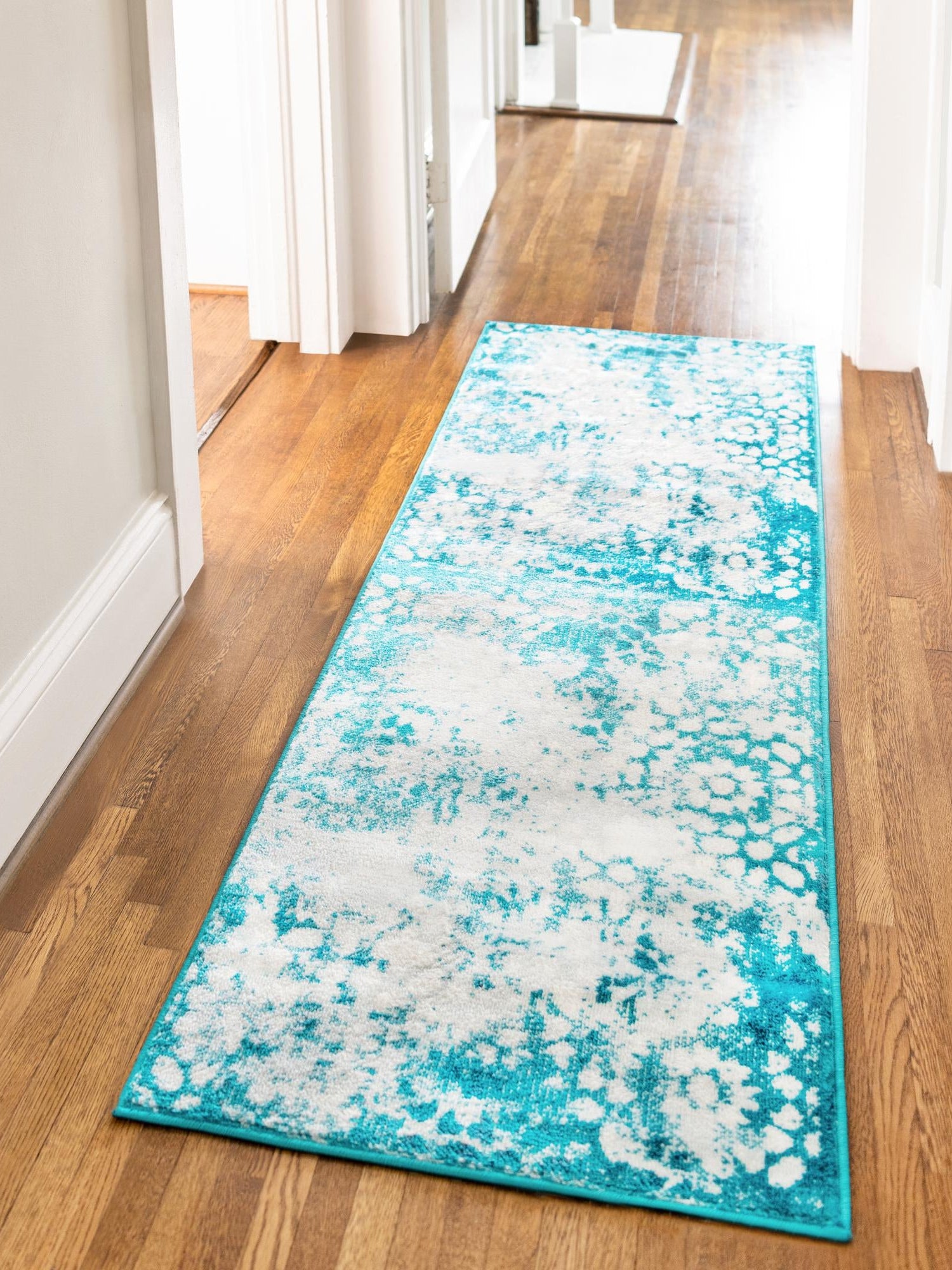 Turquoise 2' x 6' 7 Sofia Runner Area Rug Durable Easy Clean Stain Resistant Unique Carpet for Affordable Interior Home Design for Sale at Rug Engine