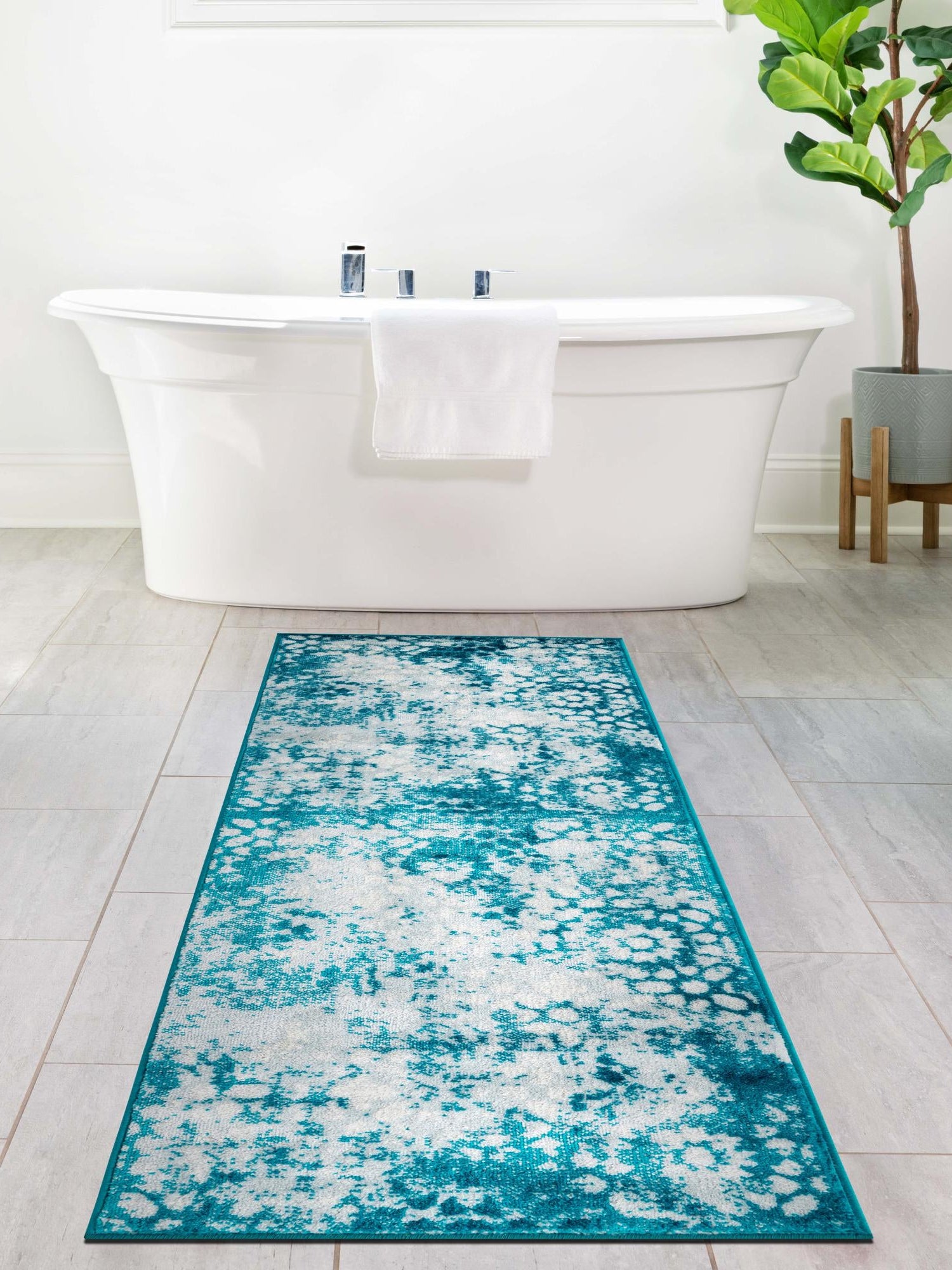 Turquoise 3' 3 x 19' 8 Sofia Runner Area Rug Durable Easy Clean Stain Resistant Unique Carpet for Affordable Interior Home Design for Sale at Rug Engine