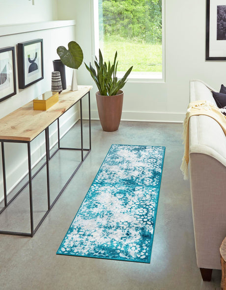 Turquoise 2' x 13' Sofia Runner Area Rug Durable Easy Clean Stain Resistant Unique Carpet for Affordable Interior Home Design for Sale at Rug Engine
